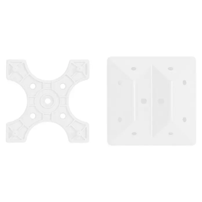 Osram Smart+ Bewegungsmelder Outdoor - Weiß - Das Bild zeigt einen weißen, kreuzförmigen Sockel und eine quadratische Platte, vermutlich Zubehör für ein Möbelstück.