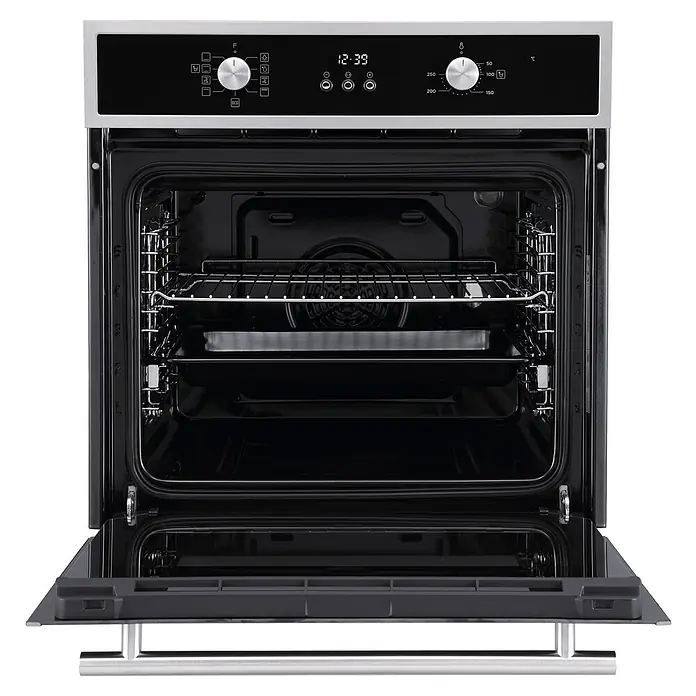 Corberó Horno empotrado CCHMD805X - Número de tipos de calentamiento: 8 ud., Volumen horno: 70 l - Un horno moderno abierto con pantalla digital, rejilla metálica y bandeja para hornear. Diseño elegante para cocina moderna.