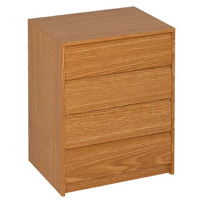 Meka Block Cajonera K-763 - L x An x Al: 45 x 60 x 73,4 cm, Roble, Número de cajones: 4 ud. - Vista de una cómoda de madera con cuatro cajones. Ofrece un espacio de almacenamiento práctico y complementa varios estilos de interior.