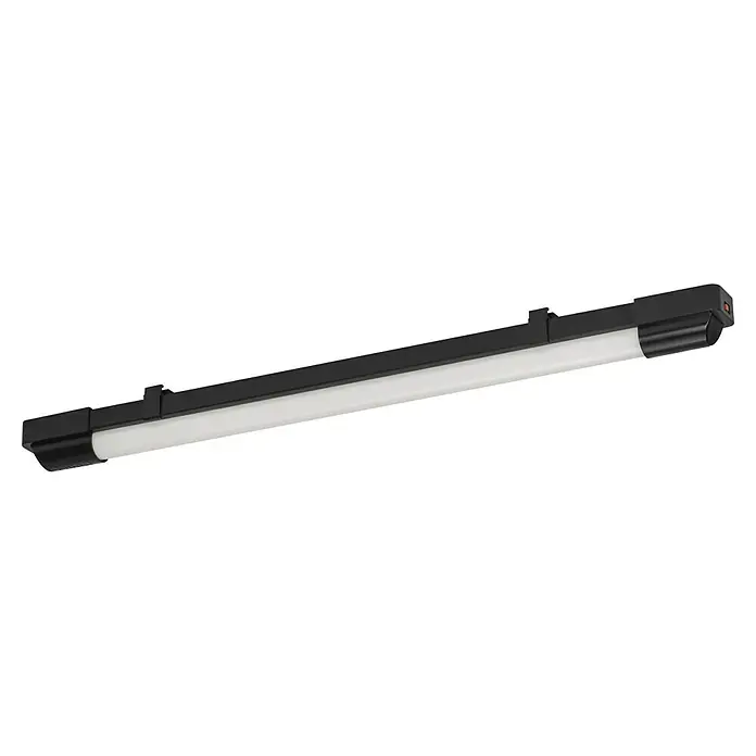 Osram LED-Lichtleiste - L x B x H: 61 x 4,3 x 4,9 cm, Lichtfarbe: Warmweiß, 12 W, 220 V - 240 V - Eine detaillierte Nahaufnahme einer LED-Leuchte, die sich ideal für moderne Innenräume eignet und durch ihr schlankes, schwarzes Design besticht.
