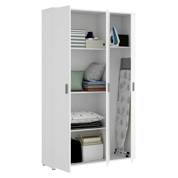 Dekit Armario multiusos de madera Fit - L x An x Al: 35 x 116 x 190 cm, Número de baldas: 4 ud., Blanco - El armario blanco con múltiples compartimentos ofrece almacenamiento para ropa y accesorios. El diseño es simple y moderno.