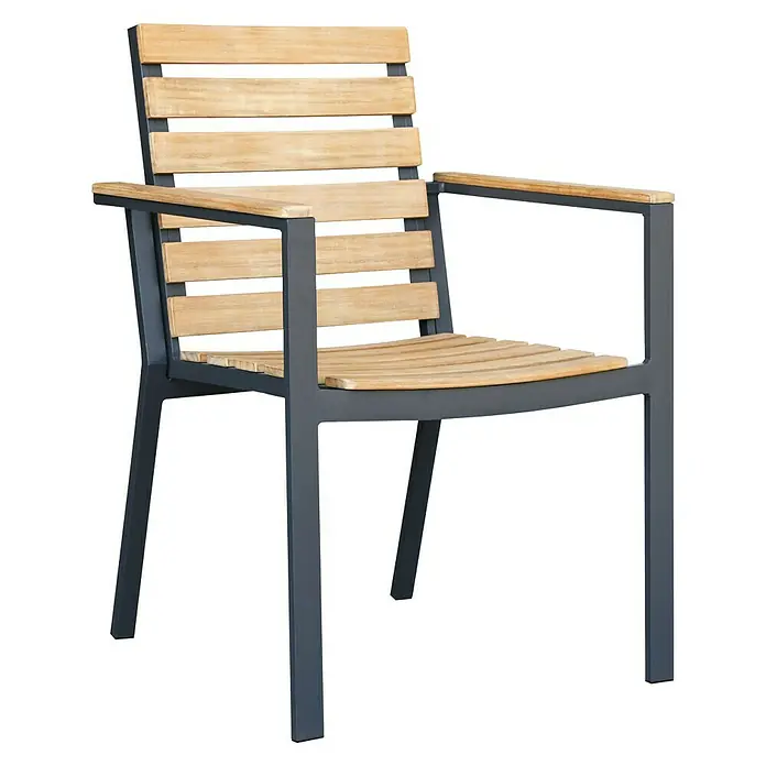 Sunfun Carina Gartenstuhl - Akazie, Stapelbar, Natur, B x T x H: 57,5 x 61 x 86 cm - Moderner Gartenstuhl mit Holzlatten und anthrazitfarbenem Gestell für den Außenbereich. Robust und stilvoll.