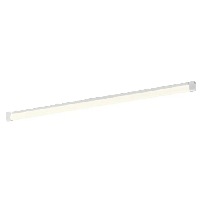 Osram LED-Lichtleiste Batten - L x B x H: 120 x 3,4 x 5,5 cm, Lichtfarbe: Kaltweiß, 16 W, 220 V - 240 V - Nahaufnahme eines hellen, länglichen Objekts, möglicherweise eine Lampe oder ein Regal, vor einem dunklen Hintergrund.