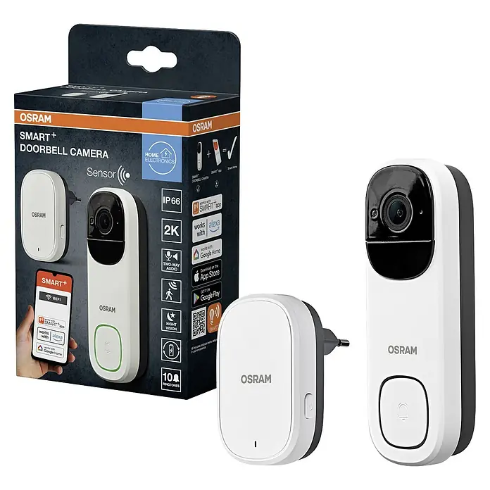 Osram Smart+ Türklingel mit Kamera - Weiß - Eine Osram Smart+ Türkamera mit Sensor, die eine smarte und sichere Überwachung des Hauseingangs ermöglicht.