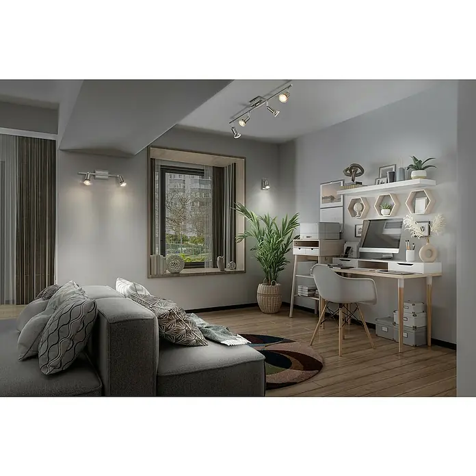 Osram Wand- & Deckenleuchte Spot Cylinder Duo - L x B x H: 36,4 x 7 x 13,3 cm, Silber, GU10 - Wohnzimmer mit stilvoller Beleuchtung: Eine Deckenleuchte mit vier Strahlern und eine Wandleuchte mit zwei Strahlern sorgen für angenehmes Licht.