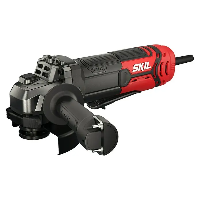 Skil Elektro-Winkelschleifer 9131 AA - 720 W, Durchmesser Scheibe: 125 mm, Leerlaufdrehzahl: 0 U/min - 12.000 U/min - Abbildung einer roten und schwarzen SKIL-Winkelschleifmaschine mit einem Griff.