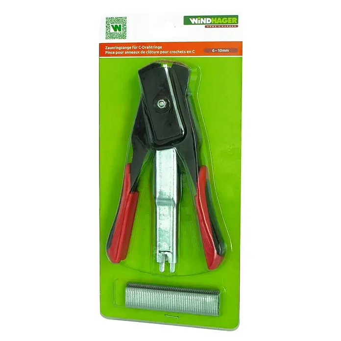 Windhager C-Ring-Zange - Passend für: C-Drahtringe - Abgebildete Zaunringzange für C-Drahtringe der Marke Windhager, ein Werkzeug für den Heim- und Gartenbereich, inklusive passender C-Ringe.