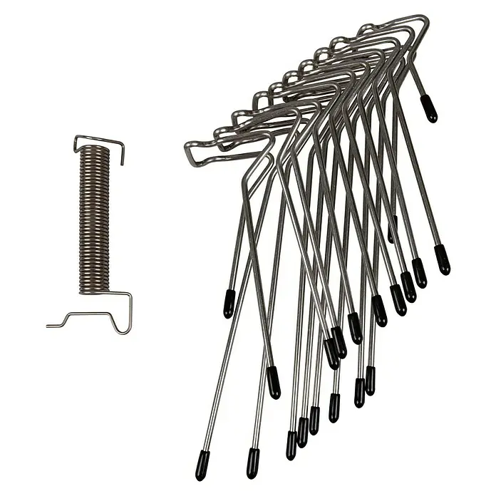 Windhager Marderschutz Fallrohr-Gürtel - Geeignet für: Marder, 2 Stk. - Eine Nahaufnahme von einer Reihe Grillspieße aus Metall mit schwarzen Enden und einer Spirale im Hintergrund.