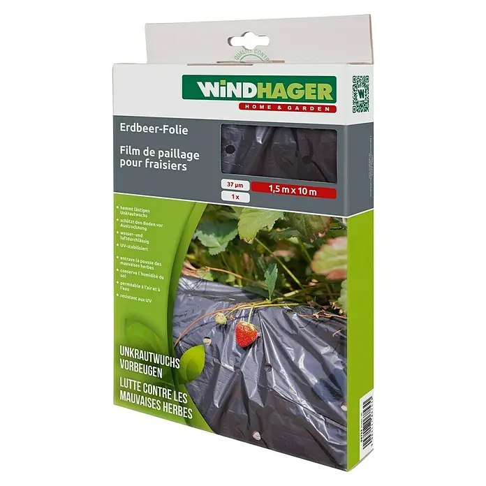 Windhager Antiunkraut-Folie - L x B: 10 x 1,5 m, Schwarz, 1 Stk. - Erdbeerfolie von Windhager Home & Garden zur Unkrautvorbeugung und zum Schutz vor Austrocknung.