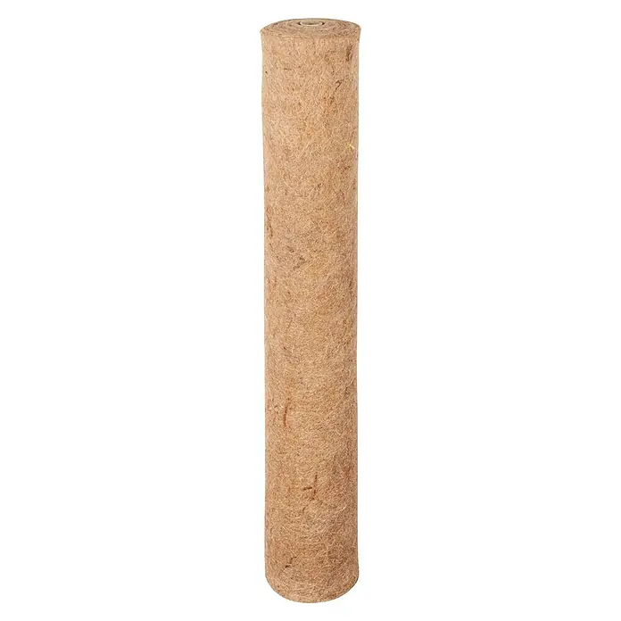 Windhager Jutevliesmatte - L x B: 4 x 0,75 m, Jutenaturfaser - Nahaufnahme einer Kokosfaserrolle, die für den Gartenbau verwendet wird und eine natürliche, nachhaltige Option darstellt.