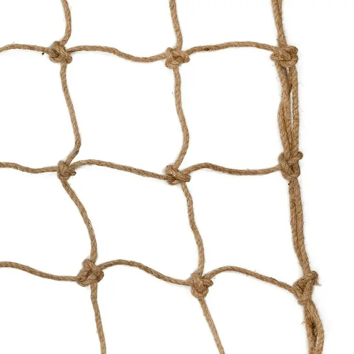 Windhager Rankhilfe - Jutenetz - Jute, 1 Stk. - Detailaufnahme eines Knotenseilnetzes, das eine rustikale Textur und ein interessantes Muster zeigt. Ideal für nautische Dekorationen.