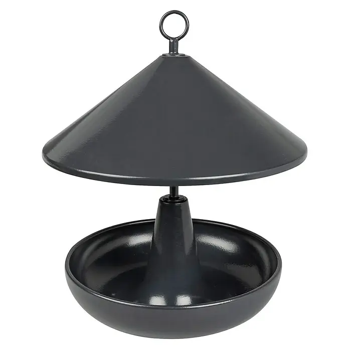 Windhager Vogelhaus Korny - Metall, Anthrazit - Grauer Vogelfutterspender mit kegelförmigem Dach und Schale für Körner oder Wasser, ideal für den Garten.