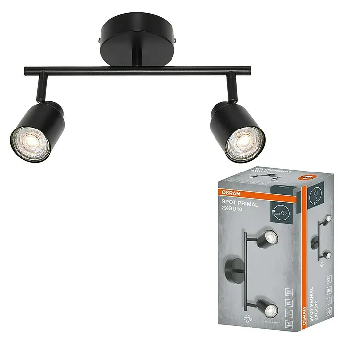 Osram Wand- & Deckenleuchte LED Spot Primal - L x B x H: 30 x 11,9 x 15,2 cm, Schwarz - Osram Spot Primal 2XGU10 Deckenleuchte in Schwarz, inklusive Verpackung. Moderne Beleuchtung für jeden Raum, stilvoll und effizient.