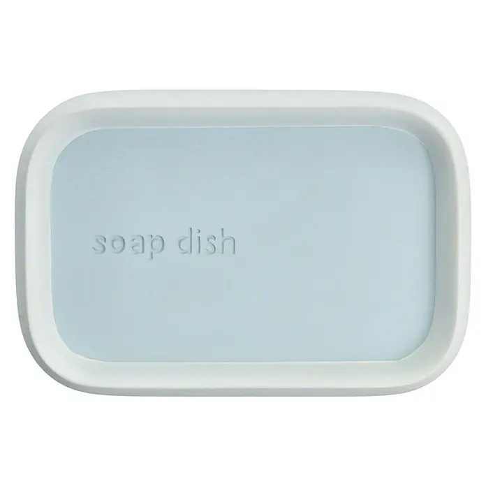 Venus Nara Seifenschale - Polyresin, Blau - Eine rechteckige Seifenschale in Weiß und Hellblau mit der Aufschrift "soap dish".