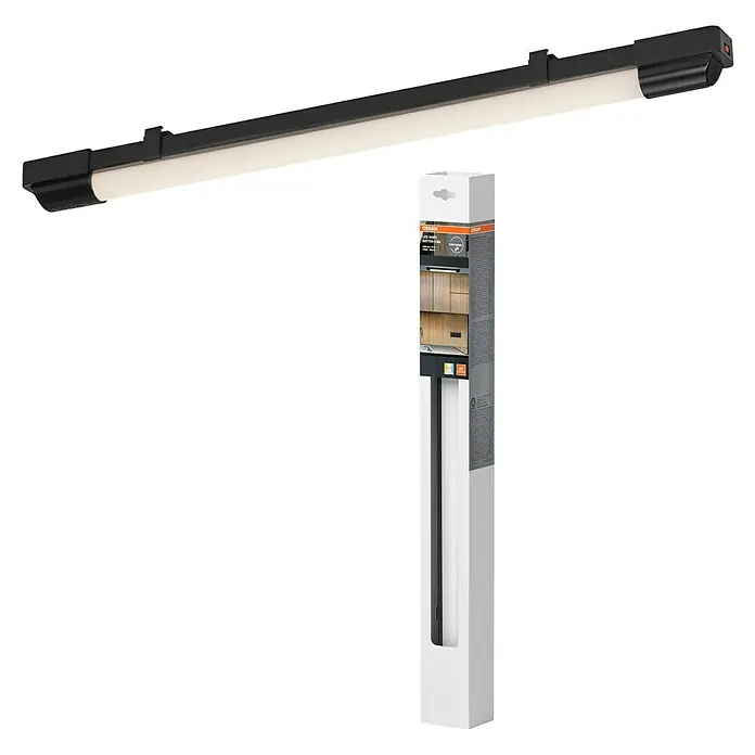 Osram LED-Lichtleiste - L x B x H: 61 x 4,3 x 4,9 cm, Lichtfarbe: Warmweiß, 12 W, 220 V - 240 V - Das Bild zeigt eine Osram LED-Unterbauleuchte, die sich ideal für die Beleuchtung von Arbeitsflächen eignet. Inklusive Originalverpackung.