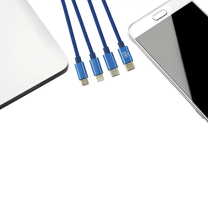 BAUHAUS Cable de carga USB - Azul, 1 m, Enchufe USB C, micro enchufe USB, enchufe para rayos - Cable de carga multi-conector con USB-C, Micro-USB y Lightning. Compatible con portátiles y smartphones.