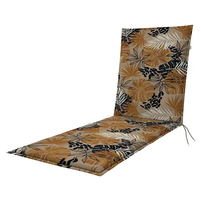 Doppler Liegenauflage Living Blumen - L x B x H: 195 x 60 x 6 cm, Baumwoll-Polyester-Mischgewebe, Braun/Schwarz - Ein tropisch gemusterter Liegestuhlkissen mit Pflanzenmotiven in Braun-, Beige- und Schwarztönen sorgt für Stil und Komfort im Außenbereich.