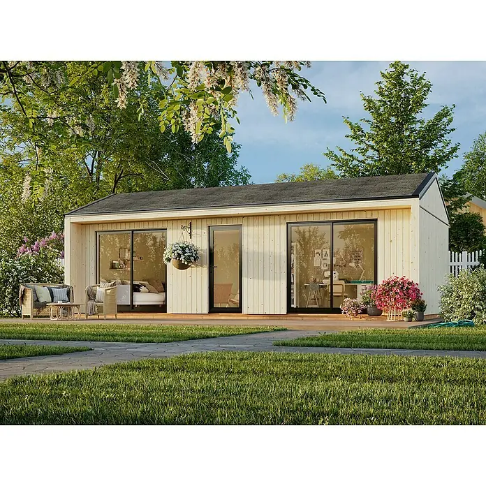 Palmako Gartenhaus Rebekka Nordic Plus - Außenmaß inkl. Dachüberstand (B x T): 901 x 446 cm, Holz, Natur unbehandelt - Das moderne Gartenhaus bietet eine stilvolle Erweiterung des Wohnraums im Freien. Ideal als Büro oder Rückzugsort im Garten.