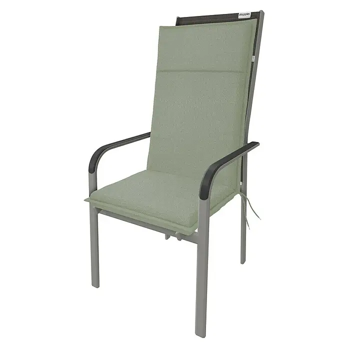 Doppler Sitzauflage Life - Hochlehner, L x B x H: 119 x 48 x 4 cm, Polyester, Mint - Gartenstuhl mit hellgrüner Polsterung und Armlehnen. Er ist stabil und komfortabel für den Außenbereich.