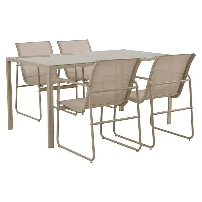 Conjunto de muebles Bicoir - 5 pzs., Acero/Textiline, Beige - Elegante conjunto de patio con mesa y cuatro sillas. Este conjunto destaca por un diseño moderno y una fabricación de alta calidad, perfecto para espacios exteriores.