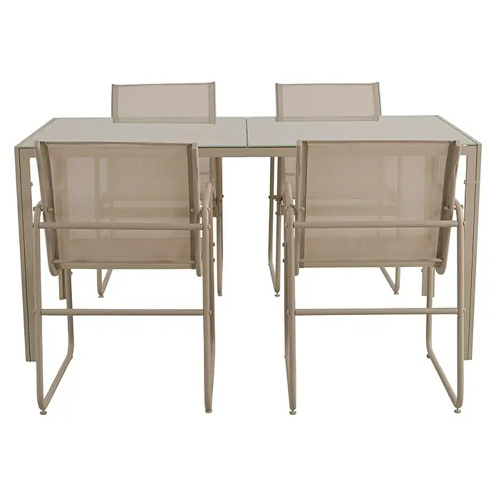 Conjunto de muebles Bicoir - 5 pzs., Acero/Textiline, Beige - Imagen de una mesa de jardín con sillas. Este conjunto de comedor exterior es perfecto para cualquier espacio exterior.