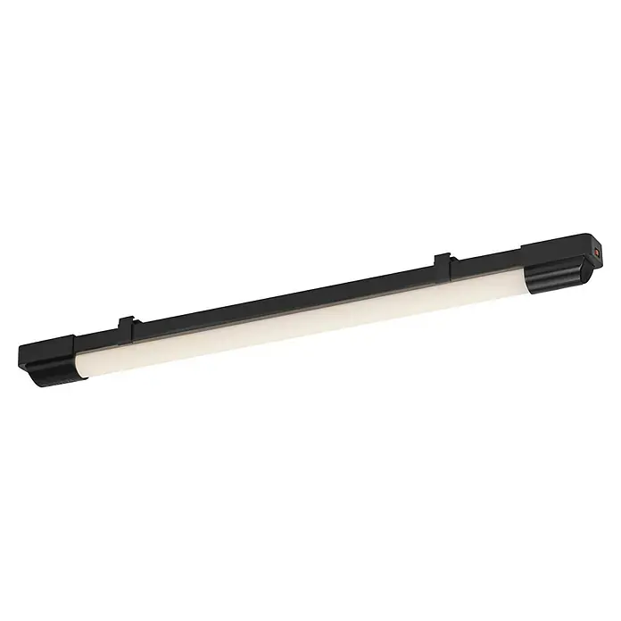 Osram LED-Lichtleiste - L x B x H: 61 x 4,3 x 4,9 cm, Lichtfarbe: Warmweiß, 12 W, 220 V - 240 V - Eine detaillierte Aufnahme einer LED-Leuchte mit schwarzem Gehäuse, die ein helles, gleichmäßiges Licht abstrahlt, ideal für moderne Beleuchtungskonzepte.
