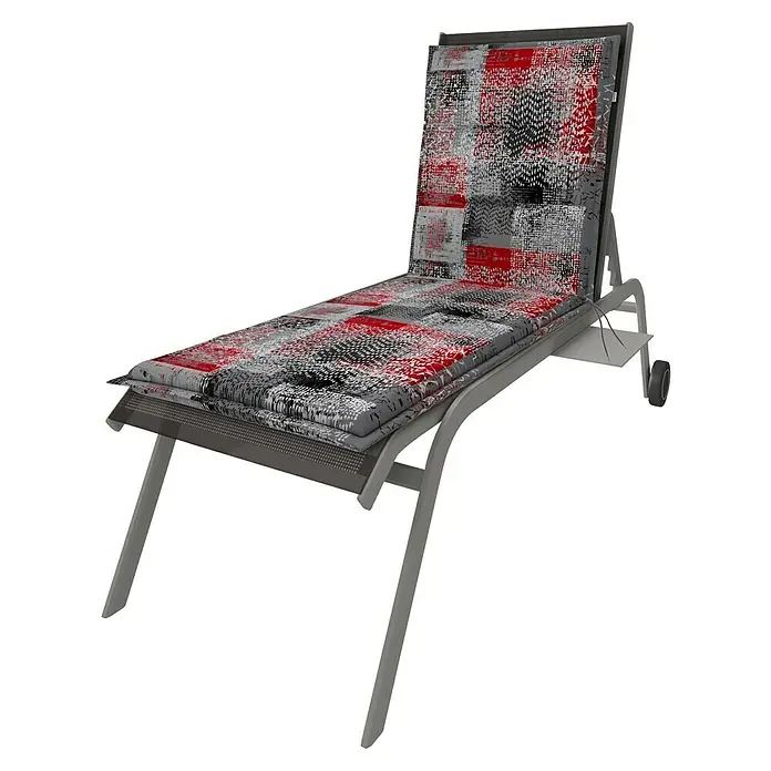 Doppler Liegenauflage Spot - L x B x H: 195 x 60 x 5 cm, Baumwolle, Polyester, Grau/Rot - Liegestuhl mit auffälligem Muster. Ideal zum Entspannen im Garten oder auf der Terrasse, robustes Design.