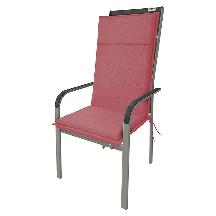 Doppler Sitzauflage Life - Hochlehner, L x B x H: 119 x 48 x 4 cm, Polyester, Rosa - Gartenstuhl mit grauen Rahmen und roter Stoffpolsterung für Sitzfläche und Rückenlehne. Ideal für den Außenbereich.