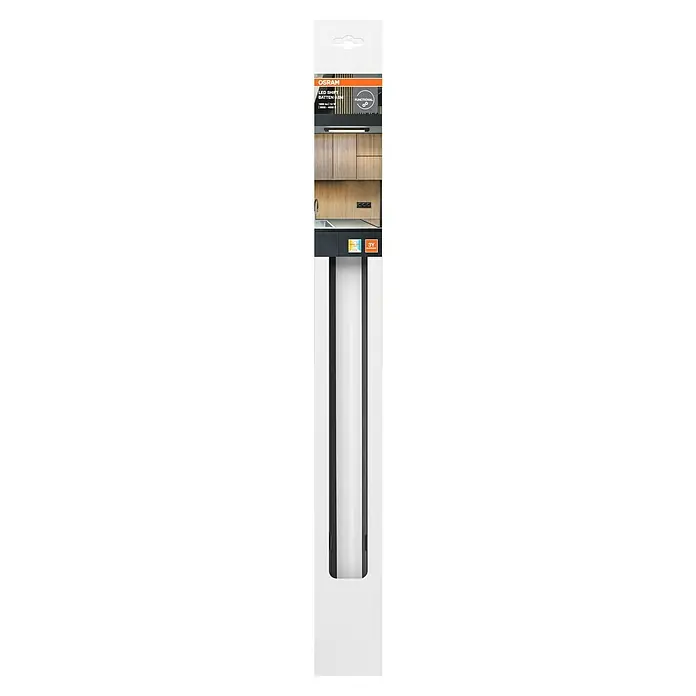 Osram LED-Lichtleiste - L x B x H: 61 x 4,3 x 4,9 cm, Lichtfarbe: Warmweiß, 12 W, 220 V - 240 V - Produktverpackung einer Osram LED-Leuchte, ideal für die Beleuchtung unter Küchenschränken. Modernes Design für eine helle Arbeitsfläche.