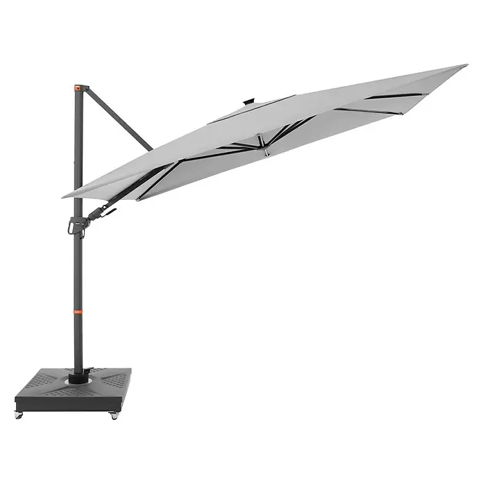 Doppler Ampelschirm myZone AX LED - Hellgrau, Bespannungsmaß (L x B): 220 x 300 cm - Grauer, freistehender Sonnenschirm mit stabilem Fuß für den Garten oder die Terrasse. Schützt vor Sonne und bietet Schatten.