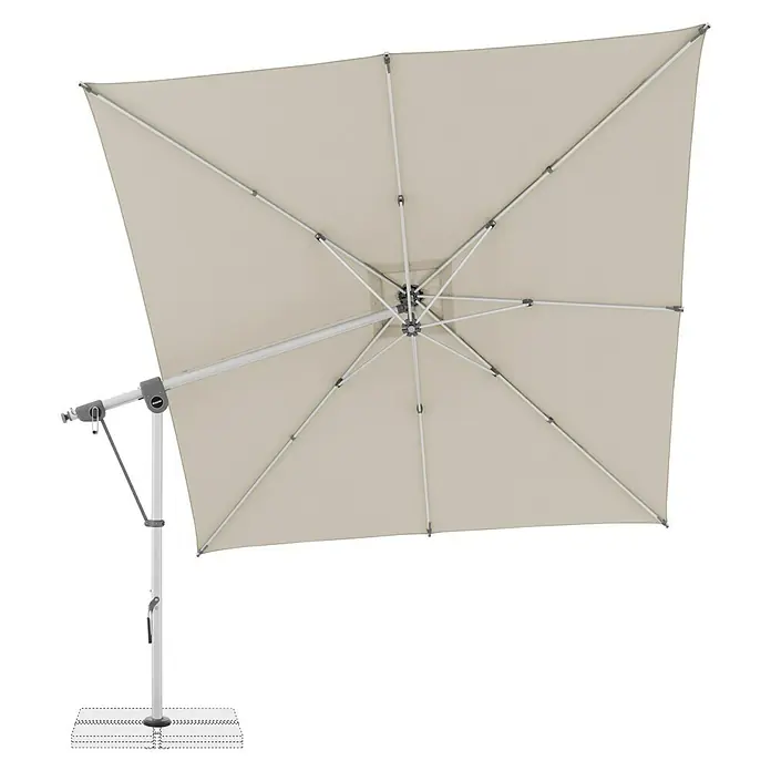 Doppler Expert Ampelschirm - Natur, Bespannungsmaß (L x B): 300 x 300 cm - Großer quadratischer Sonnenschirm in Beige mit stabilen Metallstreben und robustem Standfuß für den Außenbereich.