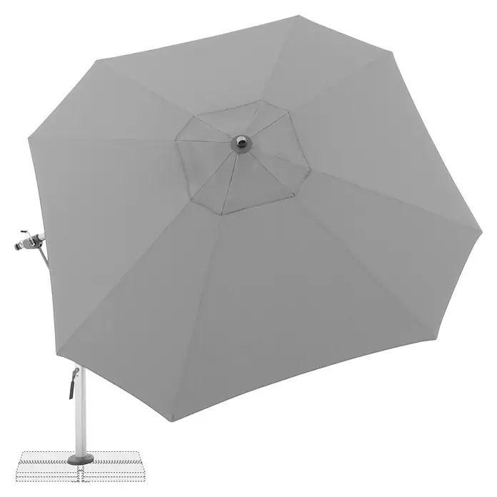 Doppler Expert Ampelschirm 400 - Hellgrau, Durchmesser Bespannung: 400 cm - Darstellung eines grauen, rechteckigen Sonnenschirms, der Schatten spendet und Schutz vor der Sonne bietet.