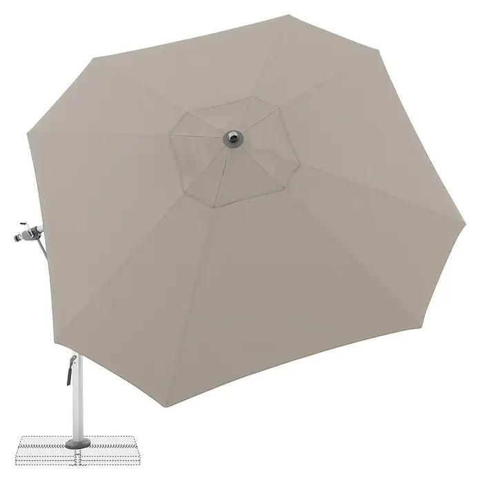 Doppler Expert Ampelschirm 400 - Sand, Durchmesser Bespannung: 400 cm - Ein beiger Sonnenschirm mit einem robusten Standfuß für den Außenbereich, ideal für Garten oder Terrasse, bietet Schatten und Schutz.