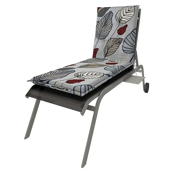 Doppler Liegenauflage Living - L x B x H: 195 x 60 x 6 cm, Kunststoff, Baumwolle, Grau - Eine stilvolle Liege mit einem Kissen mit Blattmuster, ideal für den Garten oder die Terrasse. Entspannung pur im Freien mit Komfort.