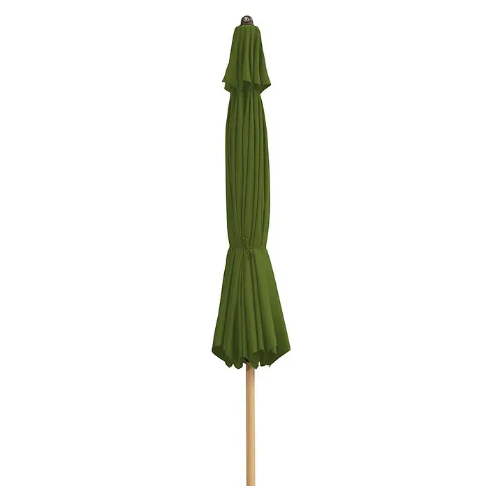 Doppler Alu Wood Marktschirm rund Ultra - Kiwi, Durchmesser Bespannung: 350 cm - Geschlossener grüner Sonnenschirm auf Holzstiel. Perfekt für den stilvollen Sonnenschutz im Garten oder auf der Terrasse.