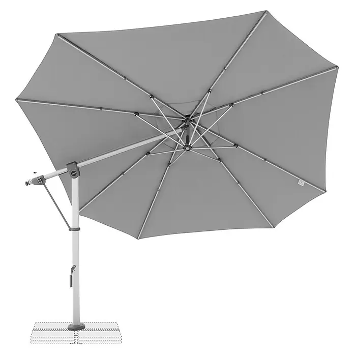 Doppler Expert Ampelschirm 400 - Hellgrau, Durchmesser Bespannung: 400 cm - Grauer Sonnenschirm mit Stahlgestell und robustem Fuß für den Außenbereich. Ideal für Garten, Terrasse oder Balkon.