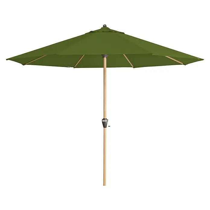 Doppler Alu Wood Marktschirm rund Ultra - Kiwi, Durchmesser Bespannung: 350 cm - Sonnenschirm mit Holzstiel und grünem Schirmdach für den Garten oder die Terrasse. Ein perfekter Schattenspender für sonnige Tage im Freien.