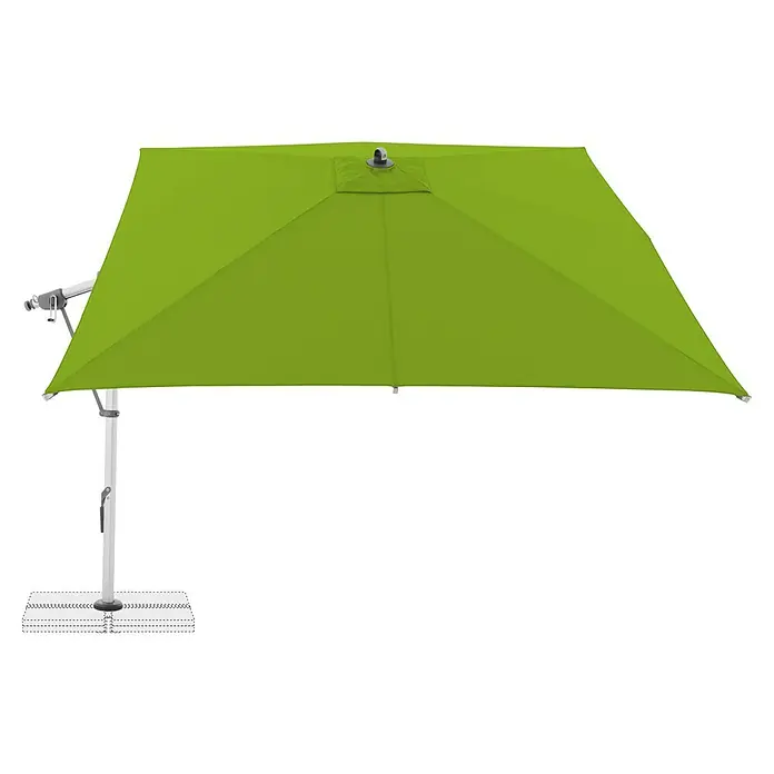 Doppler Expert Ampelschirm - Smaragdgrün, Bespannungsmaß (L x B): 300 x 300 cm - Ein grüner, quadratischer Sonnenschirm mit einem stabilen, weißen Ständer bietet optimalen Schutz vor der Sonne im Freien.