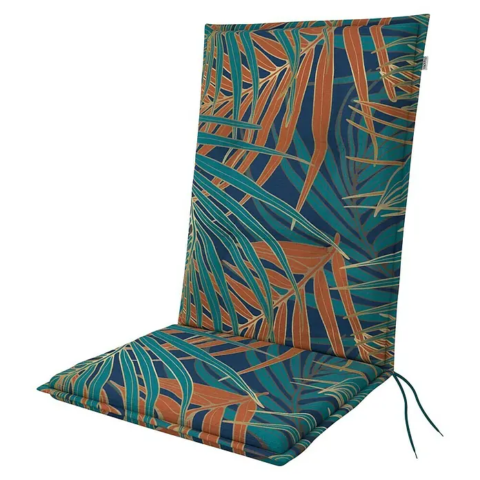 Doppler Sitzauflage Living - Mittellehner, L x B x H: 110 x 48 x 6 cm, Türkis/Orange - Gartenstuhlauflage mit blauem Palmenmuster für bequemes Sitzen im Freien.