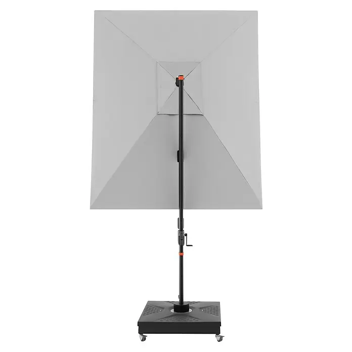 Doppler Ampelschirm myZone AX LED - Hellgrau, Bespannungsmaß (L x B): 220 x 300 cm - Grauer quadratischer Sonnenschirm mit einem robusten Ständer, ideal für den Einsatz im Garten oder auf der Terrasse.