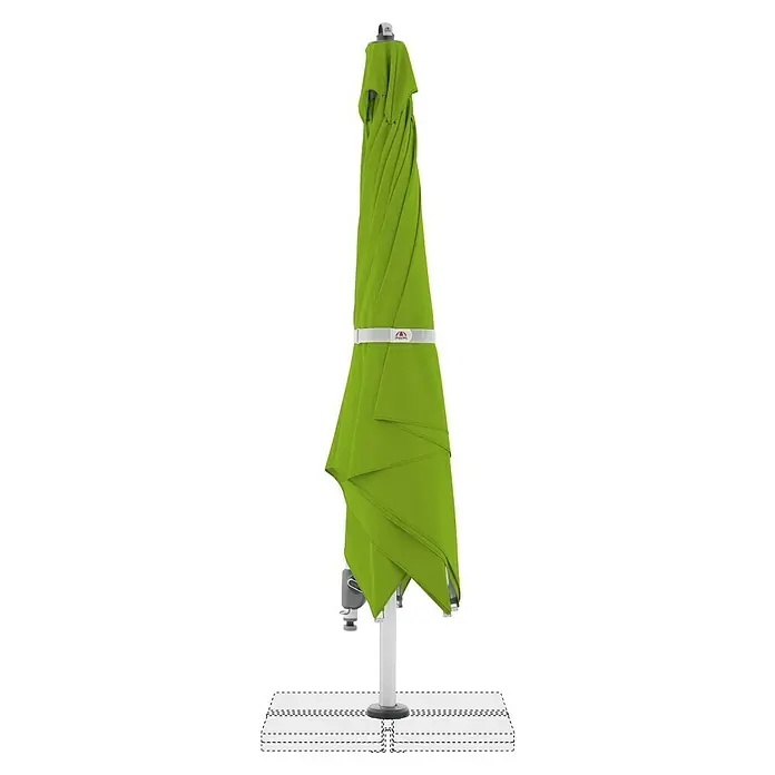 Doppler Expert Ampelschirm - Smaragdgrün, Bespannungsmaß (L x B): 300 x 300 cm - Geschlossener, hellgrüner Sonnenschirm mit weißem Band in der Mitte und einem weißen Ständer. Ideal für sonnige Tage im Garten.