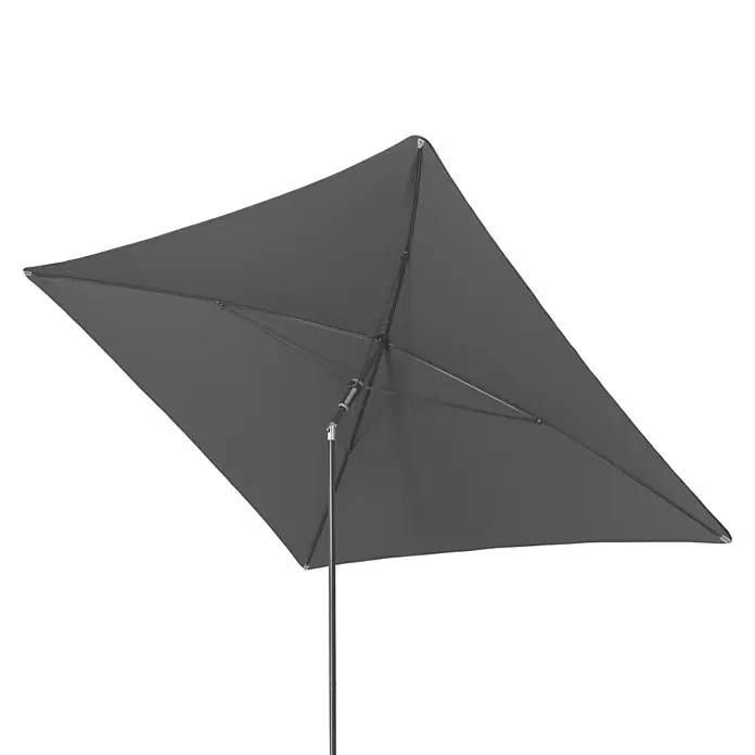 Doppler Balkonschirm Sunline Neo Gastro - Anthrazit, Bespannungsmaß (L x B): 230 x 190 cm - Ein grauer quadratischer Sonnenschirm mit Metallgestell. Er bietet Schatten und Schutz vor der Sonne im Freien.