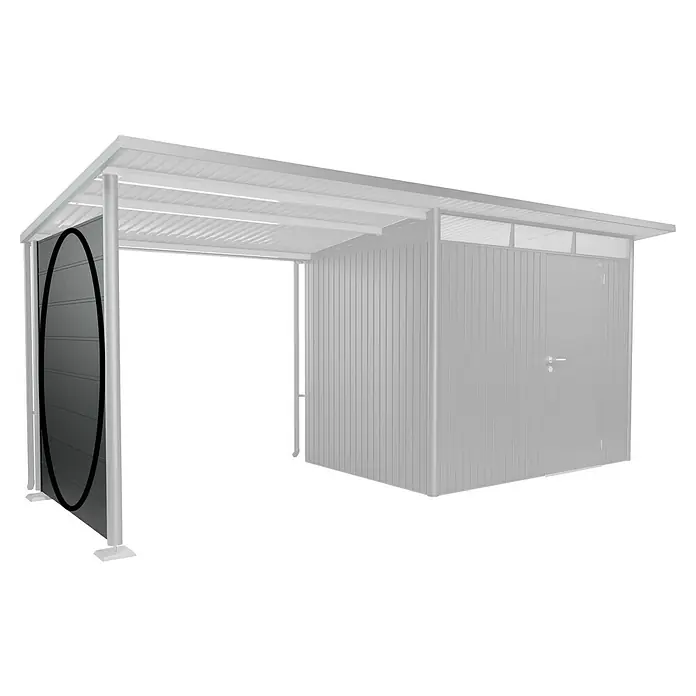 Biohort AvantGarde Seitenwand - Passend für: Biohort AvantGarde Seitendach, B x H: 157 x 182 cm, Dunkelgrau-Metallic - Abbildung eines robusten Gerätehauses mit seitlicher Abdeckung, ideal für die Lagerung im Freien und zum Schutz vor Witterungseinflüssen.