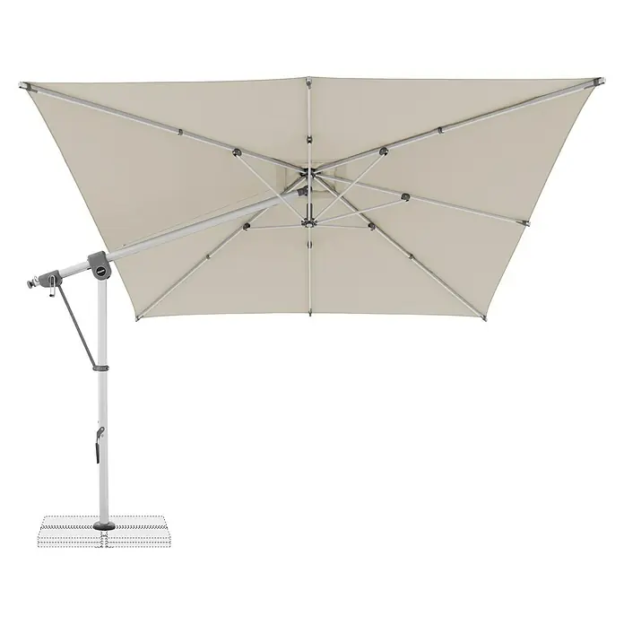 Doppler Expert Ampelschirm - Natur, Bespannungsmaß (L x B): 300 x 300 cm - Ein detailreiches Bild eines Sonnenschirms. Die Konstruktion weist ein modernes Design mit stabilen, silberfarbenen Verstrebungen auf.