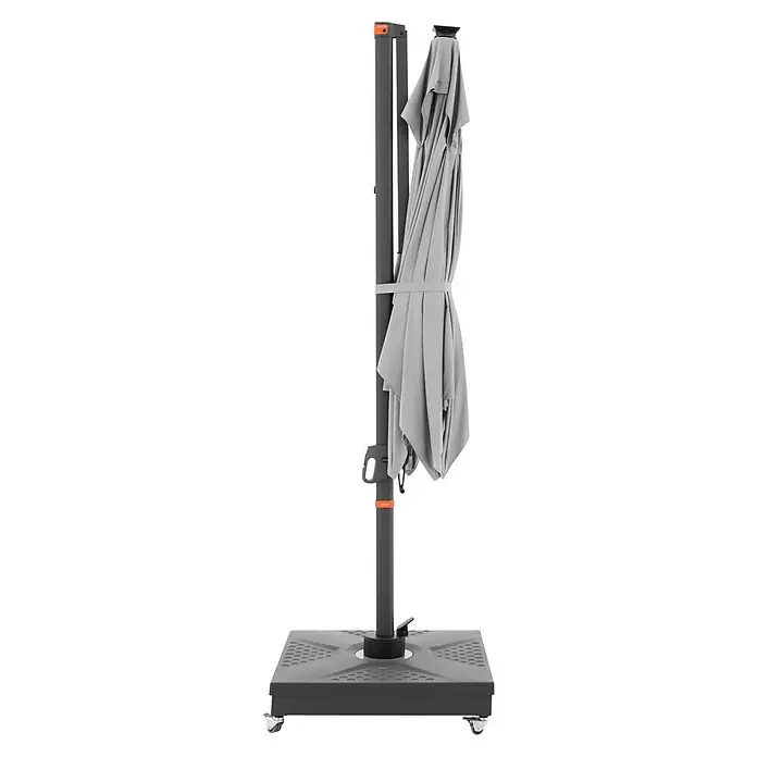 Doppler Ampelschirm myZone AX LED - Hellgrau, Bespannungsmaß (L x B): 220 x 300 cm - Geschlossener grauer Sonnenschirm mit stabilem Ständer. Ideal für den Außenbereich.