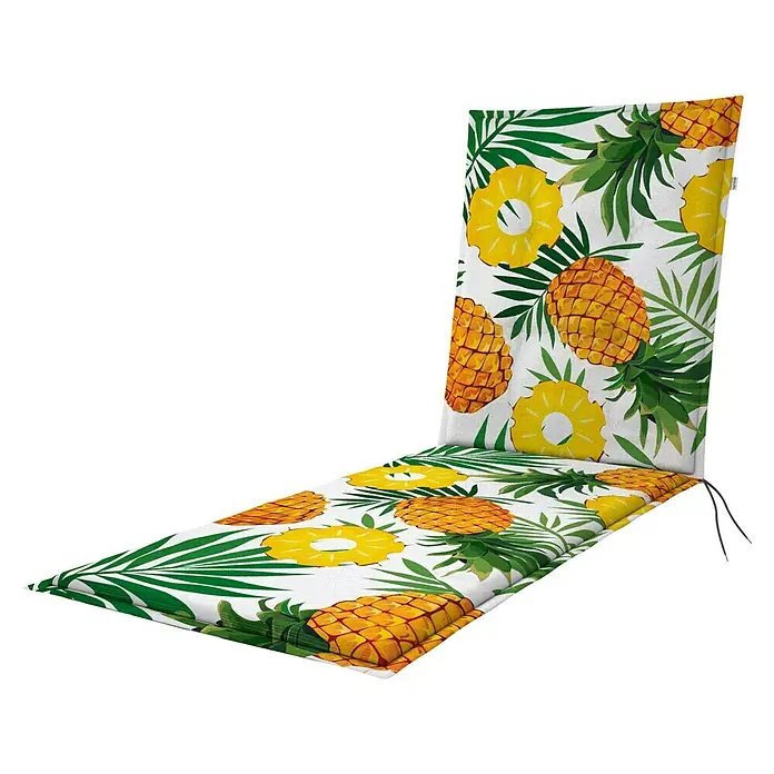 Doppler Liegenauflage Living - L x B x H: 195 x 60 x 6 cm, Kunststoff, Baumwolle, Weiß/Grün/Orange - Sonnenliegenauflage mit Ananas- und Blättermuster. Die Auflage bietet Komfort und Stil für Ihre Gartenmöbel, ideal für entspannte Stunden im Freien.