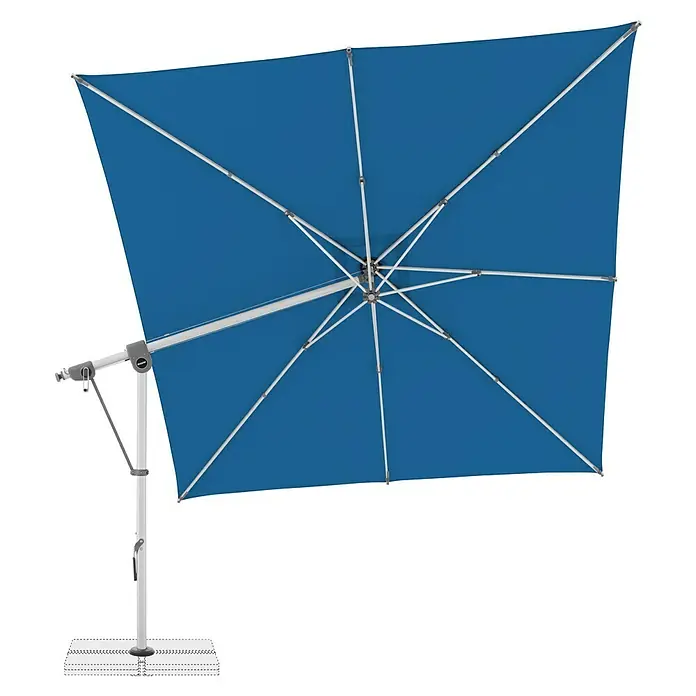 Doppler Expert Ampelschirm - Aquamarin, Bespannungsmaß (L x B): 300 x 300 cm - Blauer, quadratischer Sonnenschirm mit robustem, weißem Gestell und stabilem Standfuß für optimalen Sonnenschutz im Freien.