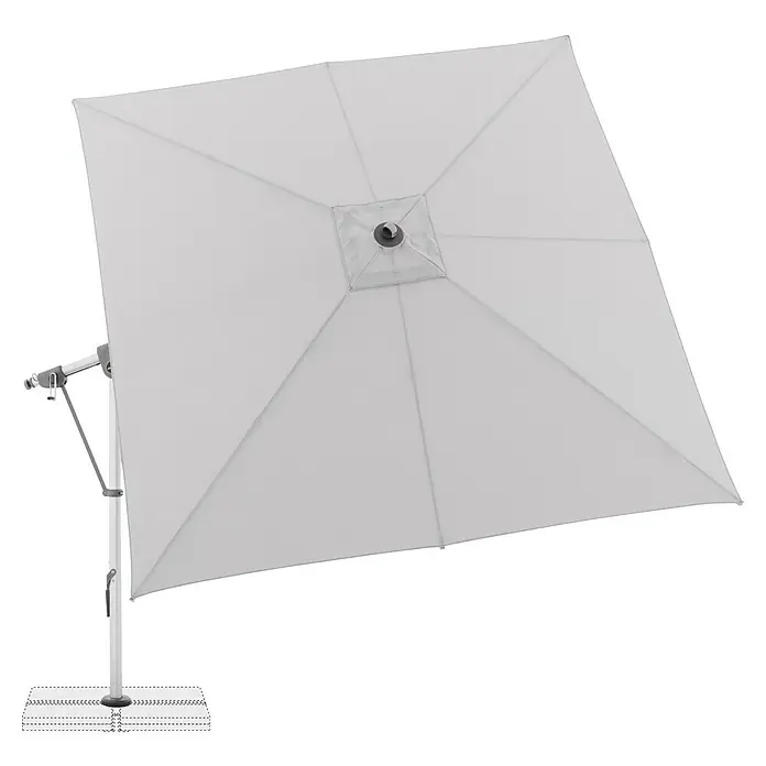 Doppler Expert Ampelschirm - Hellgrau, Bespannungsmaß (L x B): 300 x 300 cm - Draufsicht eines quadratischen Sonnenschirms in Weiß, der Schatten spendet und vor Sonne schützt. Ideal für Garten, Terrasse oder Balkon.