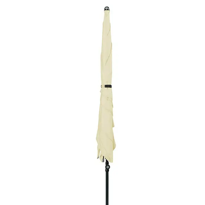 Doppler Balkonschirm Sunline Neo Gastro - Natur, Bespannungsmaß (L x B): 230 x 190 cm - Ein heller Sonnenschirm mit dunklem Rahmen, perfekt für sonnige Tage im Freien.