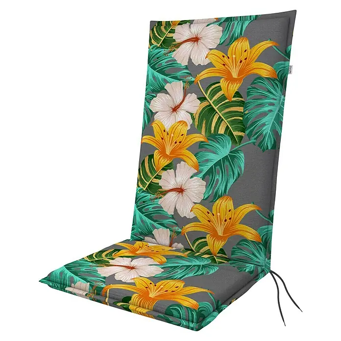 Doppler Sitzauflage Living - Hochlehner, L x B x H: 119 x 48 x 6 cm, Grün/Orange - Gepolsterte Gartenstuhlauflage mit tropischem Blumenmuster für bequemes Sitzen im Freien. Ideal für Gartenmöbel.